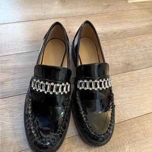 LOFT-Elegant Black Loafers with Crystal Embellishments